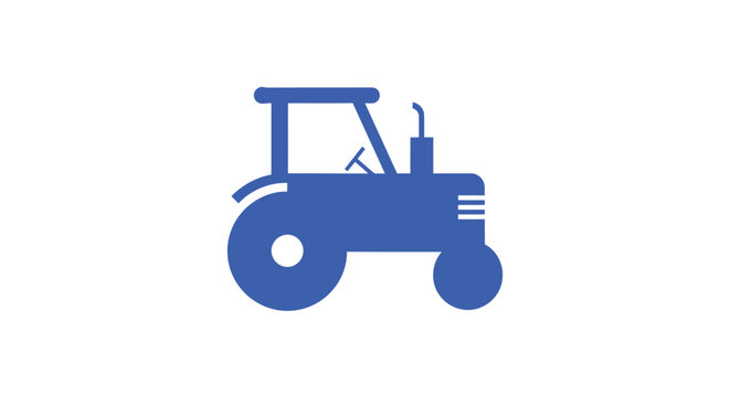 Blue Tractor Silhouette on White Background - Agricultural Machinery.