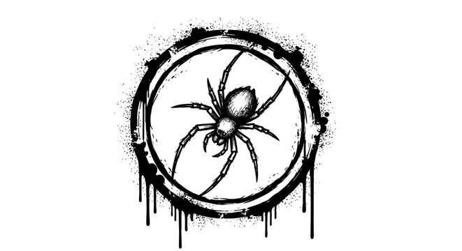 A black widow spider in a circle.