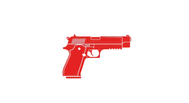 Red handgun silhouette on white background, firearm graphic