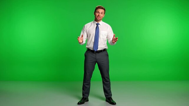 Male news anchor with professional presenter lighting on green screen