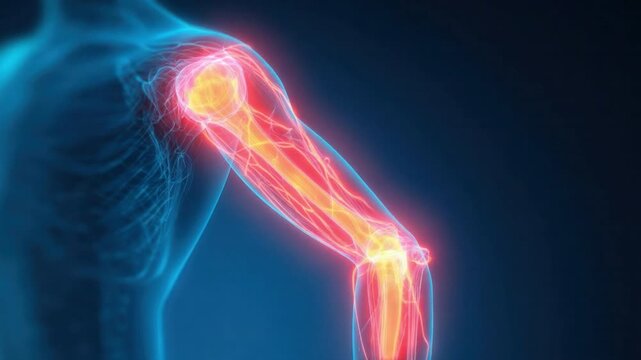 Anatomical Overview: A captivating view of the human arm is highlighted to show the bone structure.