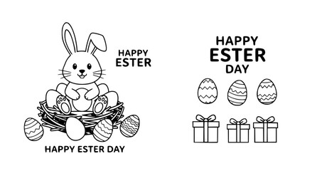 Easter poster and banner template with cute bunny eggs gifts and greetings vector isolated on white   © Md