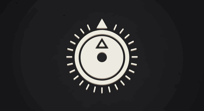 Minimalist graphic of a vintage radio dial with a pointer indicating a station, set against a dark background.