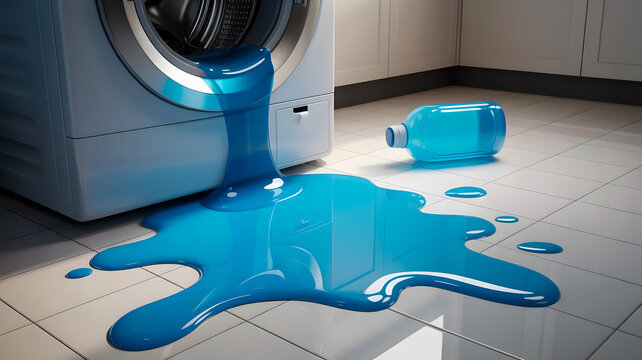 Spilled detergent near washing machine
