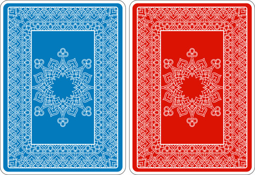 Card backs pattern design from a new original deck of playing cards. The design interworks the four suit symbols in highly detailed abstract pattern.