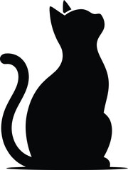 Black silhouette of a cat sitting and looking upwards curiously © SEA VIEW