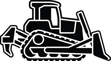 Vector graphic illustration of a bulldozer with a large blade and tracks © HELP ME