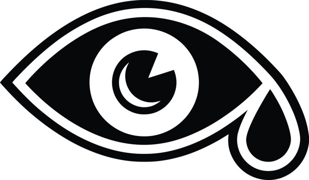 A gray vector eye illustration with a teardrop falling from it
