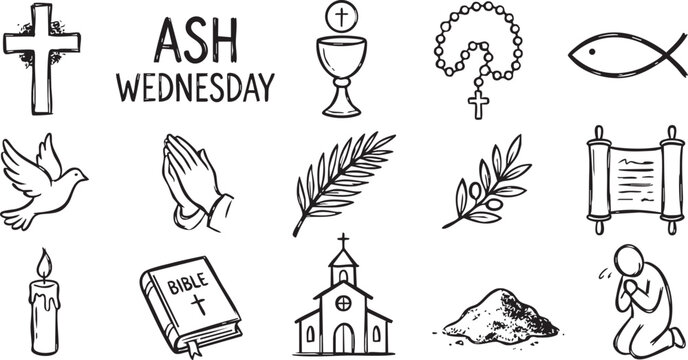 Ash Wednesday symbols and icons for Christianity and Lent