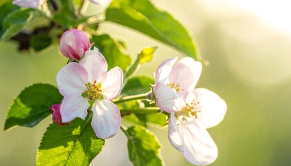 Obraz premium Blossoms of pink and white petals on a tree branch, lit by sunlight