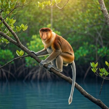 Mangrove Forest Proboscis Monkey Nasalis larvatus Arboreal monke
