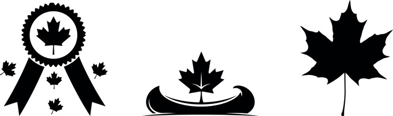 Fototapeta premium Iconic canada symbols maple leaf inukshuk and voyageur canoe celebrating canadian heritage and national identity