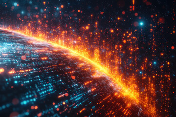 Obraz premium Neural Pathways Illuminated by Flowing Data Particles