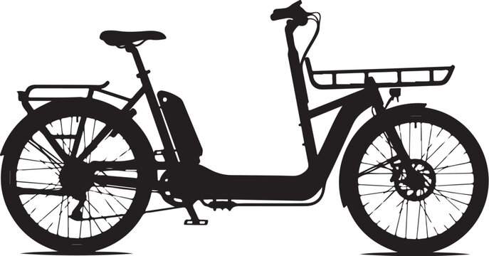 Electric bicycle, e-bike, cargo bike, black silhouette, vector illustration