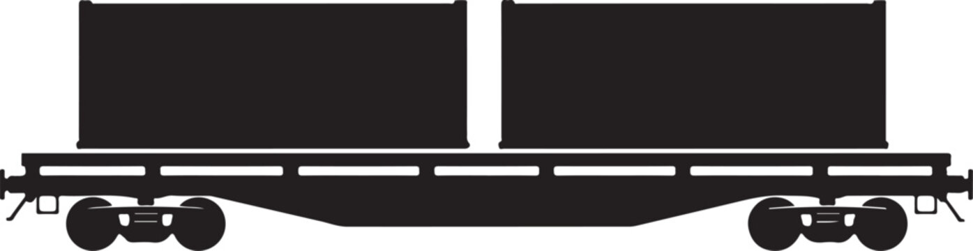 Railway freight car, cargo train wagon, industrial transport, black silhouette