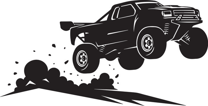 Off-road truck, 4x4 vehicle, black silhouette, vector illustration, rugged terrain, mud splatter