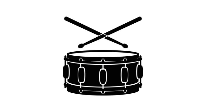 Black snare drum with drumsticks.