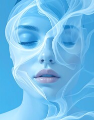 A blue-tinted serene female face with closed eyes © kopi