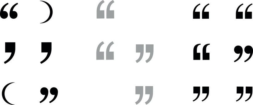 Various Quotation Marks and Punctuation Symbols in Black, Gray, and White Styles for Typography and Design