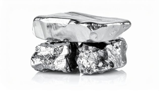 Chunks of raw platinum or palladium nuggets isolated on white background