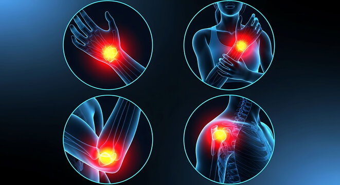 Joint pain and inflammation in human body shoulder elbow wrist and hand anatomy