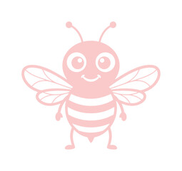 Fototapeta premium かわいいピンクのミツバチのベクターイラスト、笑顔のハチのキャラクターデザイン、子供向けデザインやベビーシャワーに最適な愛らしい昆虫のグラフィック素材