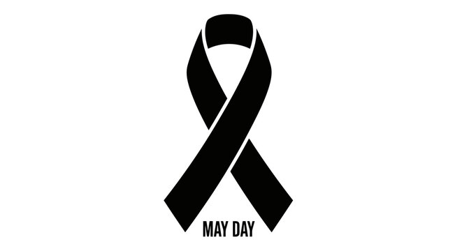 A black ribbon symbolizing solidarity on may day, a day of international workers' unity and awareness.