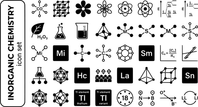 Inorganic Chemistry Bold Line Icons-Coordination Complex Crystal Lattice Transition Metal Redox Ligand Acid Base Buffer-20 Inorganic Chemistry Icon Set Vector - Inorganic Icons