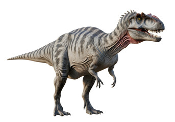 Fototapeta premium Detailed, gray, striped dinosaur, Tyrannosaurus Rex, prehistoric creature, isolated on white