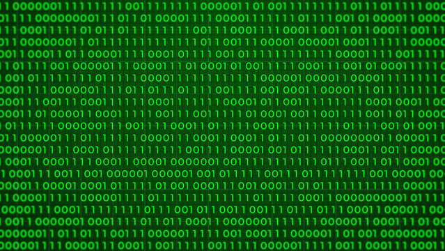 Abstract digital pattern of green binary code featuring repetitive sequences of zeros and ones digits