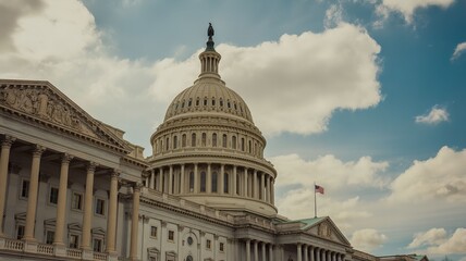 Obraz premium United States Capitol building under blue sky with clouds in Washington DC