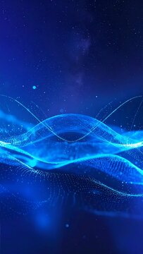 A vibrant blue abstract wave design against a dark background