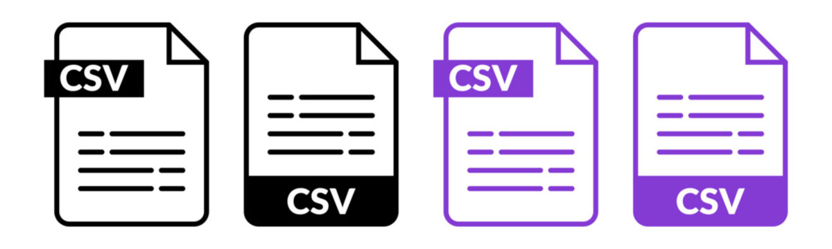 CSV File Icon Set for Data Document Format Vector Illustration