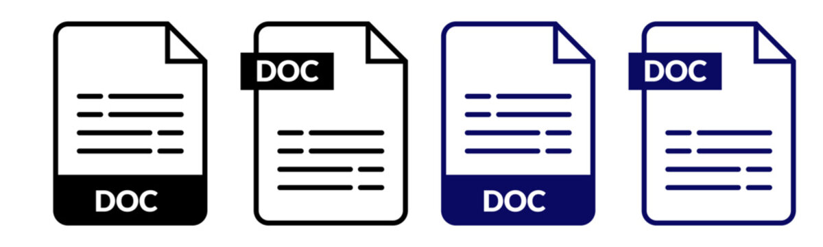 Set of DOC Document File Format Icons in Blue and Black