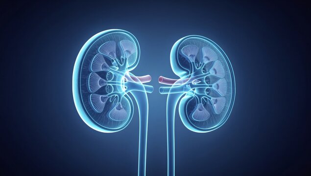 Detailed Medical Illustration of Human Kidneys and Urinary System