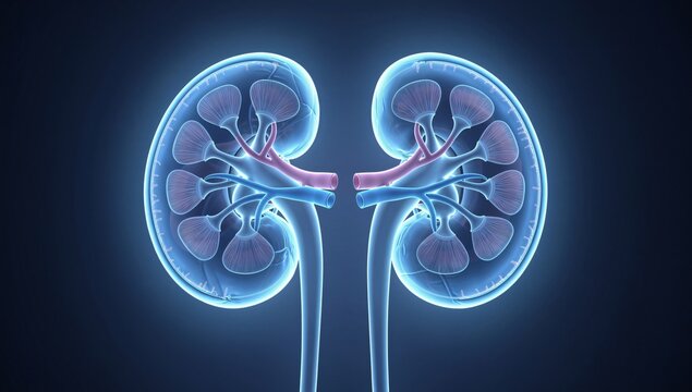 Human Kidney Anatomy 3D Illustration with Renal System Details