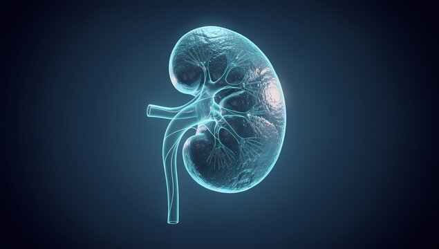 Medical Illustration of Single Human Kidney with Renal System Details