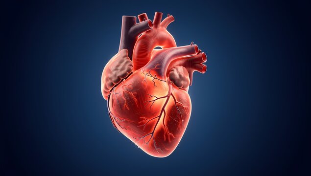 High Resolution 3D Render of Human Heart Showing Arteries and Veins