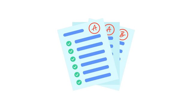 Animated school test paper with excellent a grade