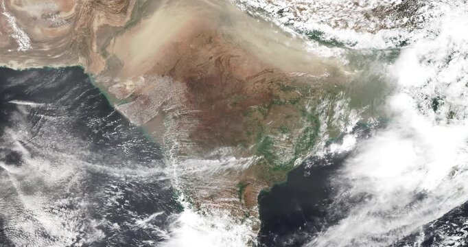 Top shot on monsoon and cloud formation. Camera is zooming in. Animation based on image by NASA