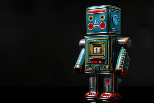 3d rendering x-ray robot tin toy on black background
