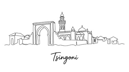 Fototapeta premium Tsingoni Mosque landmark in Mayotte minimalist one line drawing vector illustration