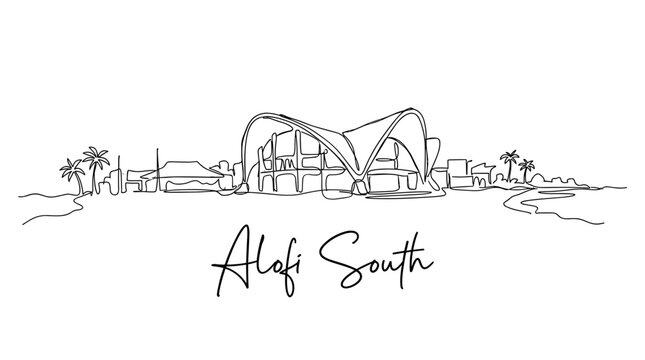 Alofi South Niue skyline with palm trees continuous line drawing vector