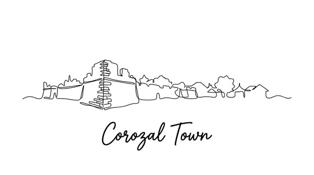 Corozal Town Belize skyline minimalist one line drawing vector illustration