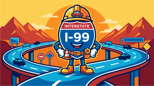 Interstate I-99 road sign cartoon.