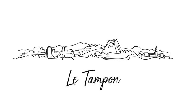 Minimalist one line drawing of Le Tampon city skyline with mountains vector illustration