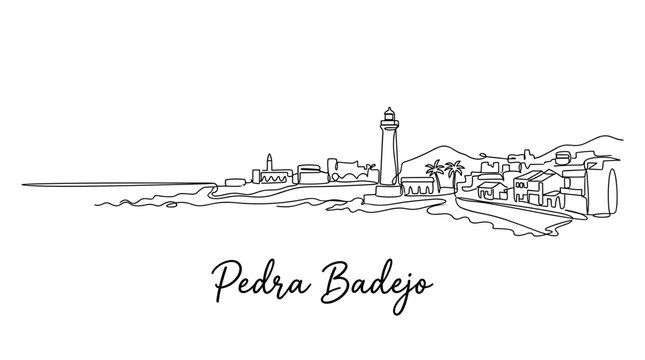 Pedra Badejo Cape Verde skyline continuous line drawing vector illustration isolated on white background