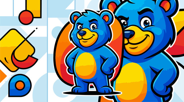 Two cartoon blue bears standing.