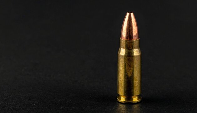 Single bullet cartridge upright with brass casing and copper tip