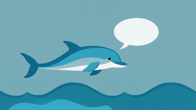 Cartoon Dolphin Swimming in Ocean with Speech Bubble - Marine Life Illustration
